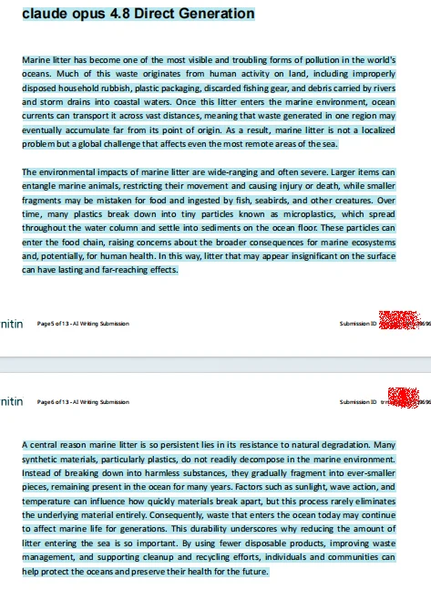 Claude Opus 4.8 Direct Generation Turnitin AI Detection Report