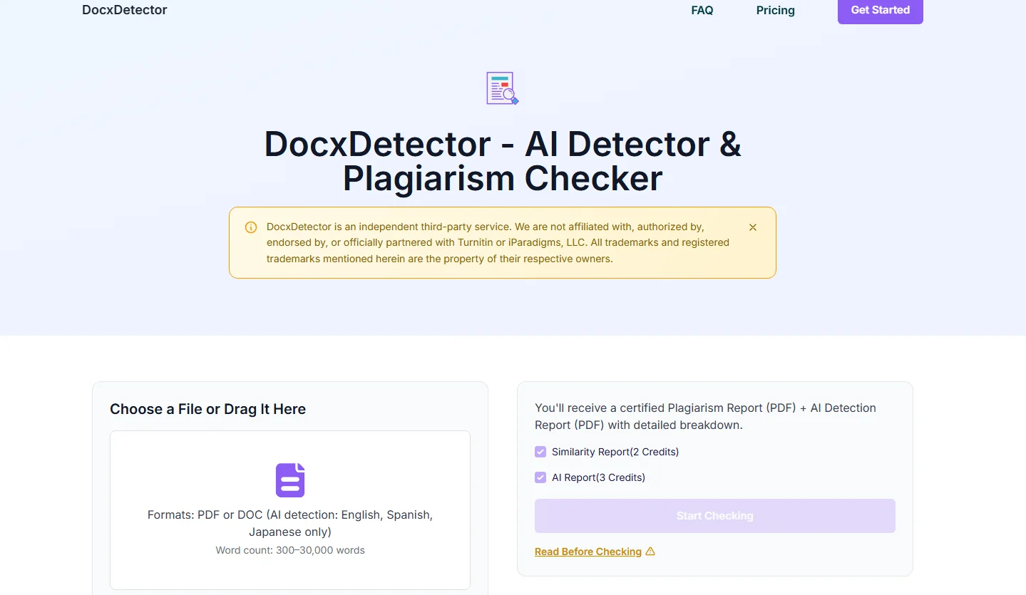 DocxDetector — a Category B free-tier hook service that offers one check before the upsell