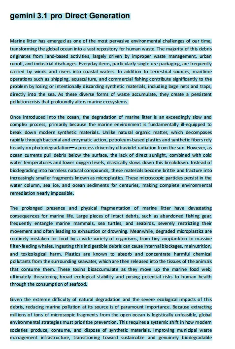 Gemini 3.1 Pro Direct Generation Turnitin AI Detection Report