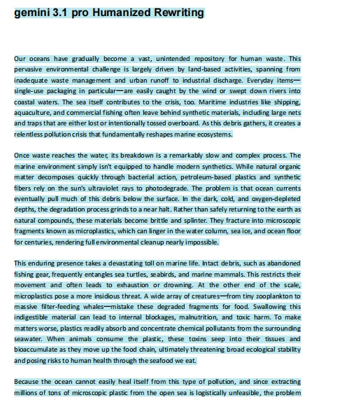 Gemini 3.1 Pro Humanized Rewriting Turnitin AI Detection Report